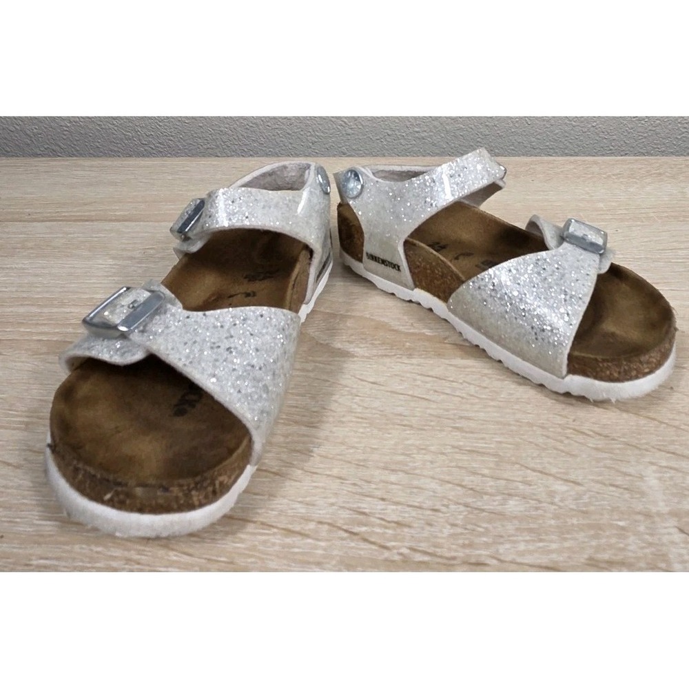 Birkenstock Rio Kids Glitter Sandals Silver Sparkle Birko-Flor EU 24 US 7